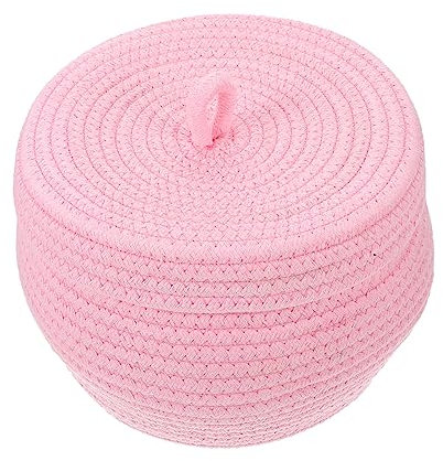 Warmhm Gewebter Korb Aus Baumwollseil Für Aufbewahrung Kleinigkeitenkorb Mit Deckel Als Desktop Organizer Leicht Zu Reinigen Und Platzsparend