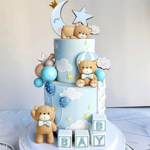 JeVenis Blue Bear Cake Decorations Bear Baby Shower Cake Topper | Bears Cake Decoration Teddy Bear Birthday Decoration