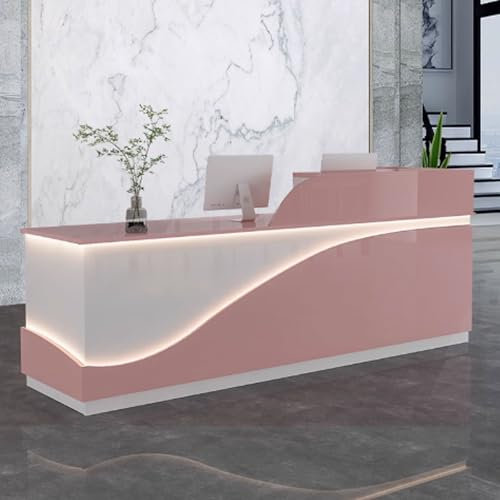 GUQASDV Empfangstheke Rezeption, Empfangstresen für Praxis, Reception Desk Salon, Rezeptionstheke Holzwerkstoff mit Lichtstreifen für Schönheitssalons(Rose+White,140cm)