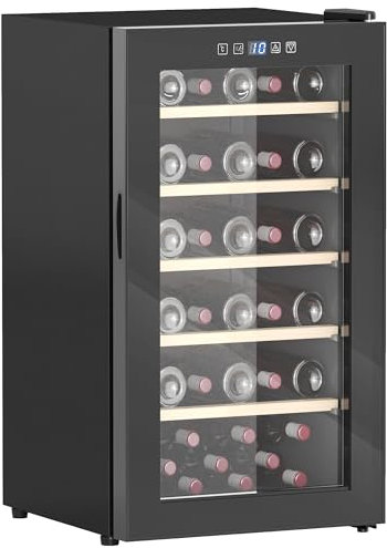 HOMCOM Réfrigérateur à vin 41 bouteilles 91L 5-20℃ compresseur Réfrigérateur à boissons avec porte vitrée, lumière LED Réfrigérateur à bouteilles avec écran tactile, Petite armoire à vin noir