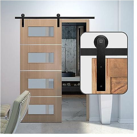 Kit ferramenta per porta da fienile scorrevole, Hardware for porta del fienile scorrevole for carichi pesanti a forma di I, 4-16FT, kit hardware for porta del fienile sospeso, binario scorrevole nero