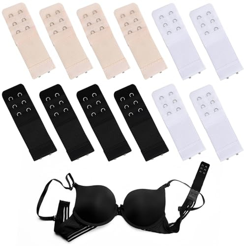 12 Pezzi Estensioni Reggiseno,Prolunga Reggiseno,2 Ganci Prolunga Reggiseno Estensioni Chiusura,Allunga Reggiseno da Donna,Bra Estensore Reggiseno 2 Ganci per Biancheria Intima - Nero, Bianco, Pelle