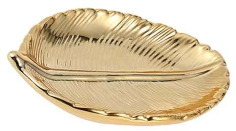 Goldene Schmuckschale in Blattform aus Keramik zur Aufbewahrung von Schmuck | Goldene Schale, Zarte Schmuckplatte mit Goldblattmuster, für Schlafzimmer und Aufbewahrungstablett