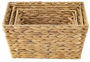 ECHTWERK Lot de 3 corbeilles de rangement en jacinthe d'eau, Rectangulaires, Couleurs naturelles, Corbeilles tressées en S/M/L, empilables pour salle de bain, bureau & salon