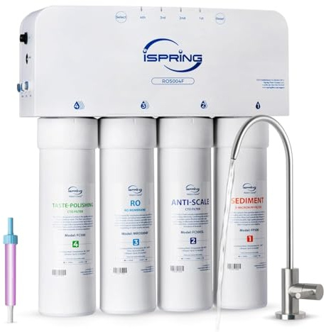 iSpring RO5004F Umkehrosmose Wasserfilter mit UV, 500 GPD RO-System unter der Spüle, 2:1 Reinwasser zu Abwasser, tankloses mit Druckerhöhungspumpe, Filterlebensdaueranzeige, reduziert PFAS, TDS, Blei