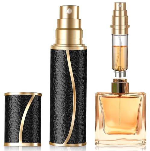 Parfümzerstäuber Abfüller 10mL Parfum Zerstäuber Geschenke für Damen Männer | Parfüm flasche aus Leder/Reise-Essential Nachfüllbar Portable Sprühflasche für Handtasche, Reisen, Ferien, Flugreisen-Schwarz