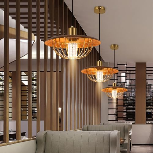 GNYVZXPLQ Table d'appoint Sofa, Lustre Suspension en Noyer, Laiton et Fer, E27, Plusieurs Tailles, for Cuisine, Salle à Manger, Chambre à Coucher(D)
