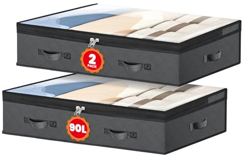 NEWSONA 2 Contenitori SOTTO LETTO con Finestra - Scatola Piana per Divano/Armadio (100x50x18cm) - Zip Resistente