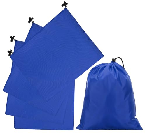 sourcing map 5Pcs Polyester Drawstring Bag with Toggle, 10x12, Dark Blue | 210D Waterproof Travel Storage Bag,Foldable Stuff Sack Cinch Sack,for Gym Travel Clothes Organizer