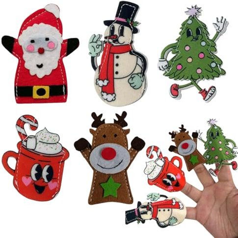 Fingerpuppen, Weihnachts-Fingerpuppen aus Filz, 5er-Pack, niedliche Fingerpuppen, Fingerpuppen-Requisiten, Weihnachtsmann-Fingerpuppen