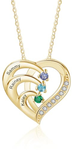Jeweidea Personalisierte 925 Sterlingsilber Namenshalskette Damen Herz-Halskette mit Gravur Anhänger mit Geburtsstein Geschenk für Mama, Oma, Ehefrau Weihnachten Muttertag