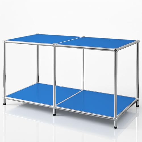 Floordirekt Regal, Metallregal, Sideboard - Blau, Chrom, 46Hx80Bx40T cm - Modulares Stecksystem im modernen Design, Metall Regal für Wohnzimmer, Büro, Flur - Würfelregal Concept Epure MK-016
