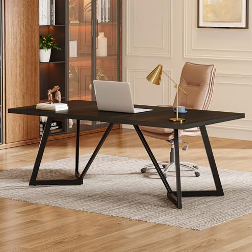 Tribesigns Escritorio moderno para computadora de 180 cm, estación de trabajo grande con marco de metal, escritorio rectangular para laptop, mesa de estudio para oficina en casa (negro)