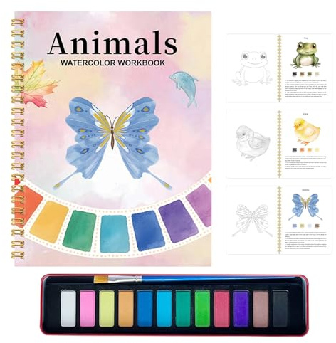 Bajbumgn Libro De Acuarelas, Materiales De Dibujo Para Principiantes, Libro De Práctica De Pintura Con Acuarela, Para Ejercicios De Arte Diario Niños Mujeres Escuela Viaje Hogar Cumpleaños