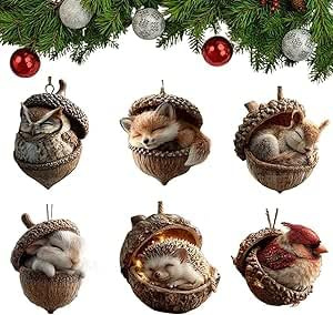 Waldtier--Ornamente, 6 Stück, niedliche Waldtiere in Tannenzapfen, Weihnachtsdekoration, Acryl-Waldtier-Hängeornamente für Baum, Naturliebhaber, Geschenke & Ferienwohnkultur