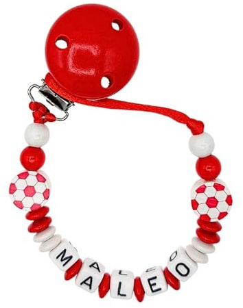 Nuckelkette mit Namen  FUßBALL  Rot Weiß/Baby/Unisex/Personalisiert/HANDMADE