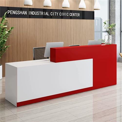 MEEYI Moderne Empfangstresen Empfangstheke 240x60x100cm Rezeptionstheke Verkaufstresen für Büro Praxis Friseursalon Kosmetikstudio Laden Empfangsbereich Beratung Rot–Weiß–Links