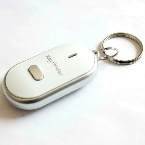 Key Finder Locator with Sound & LED Flashlight, Whistle Voice-Activated Anti-Lost Keychain Locator for Lost Keys, Wallet, Phone, Pet Collar, Smart Beeping Item Finder Gift (White)