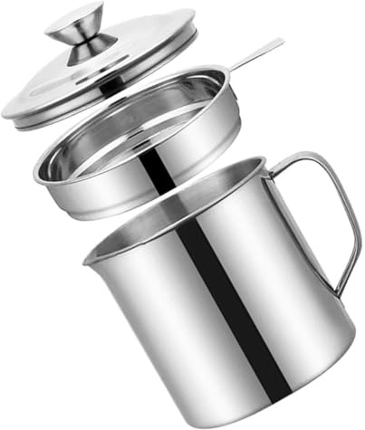 MUCKLILY Grease Jar and Oil Strainer Jug 1.3l 304 Stainless Steel Cooking Oil Storage Container with Lid and Handle for Kitchen and Bacon Grease Saving