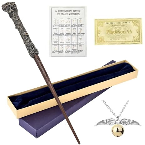 KBIBCK 38cm Zauberstab, Zauberstabs Kinder Kostümzubehör mit Zauberkarte, Magischer Zauberstab für Zauberer Zauberlehrlinge, Ticket und Halskette für Rollenspielparty Halloween Weihnachten Maskerade