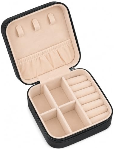 Viktauy Travel Jewelry Case, Mini Travel Jewelry Box, Jewelry Organizer Case, Portable Small Jewelry Organizer Storage Boxes - Best Gift for Women Girls (Black)