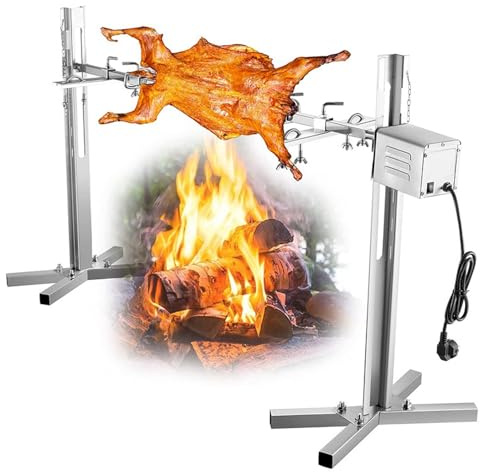 Parrilla eléctrica automática para barbacoa, de acero inoxidable de 15 W, parrilla grande, altura ajustable, hasta 70 kg, para exteriores, picnic, fogata