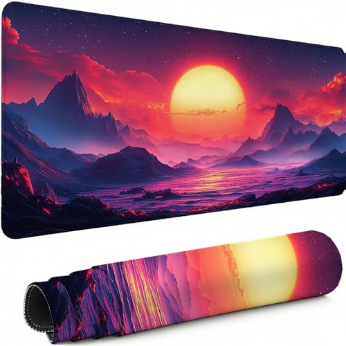 Alfombrilla de Ratón para Juegos Atardecer Alfombrilla Ratón XXL 1200 x 600 mm, Mouse Pad con Base de Goma Antideslizante, Montaña Protector Escritorio Desk Mat, para Oficina Gaming en Casa C-6916