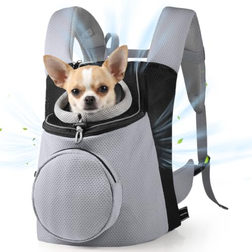 BONTHEE Hundetrage-Rucksack für kleine Hunde & Welpen – atmungsaktiver Frontrucksack mit PE-Boden und Aufbewahrungstasche, für Outdoor, Wandern & Reisen, bis 4.5kg