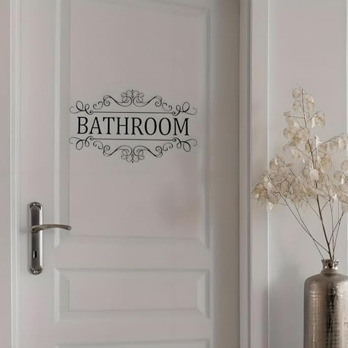 Bathroom Door Wall Sticker, Removable English Letter Signs, Decorative Decal for Bathroom, Laundry Room