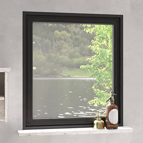 Runheo Moustiquaire magnétique anthracite 130 x 150 cm en tissu en fibre de verre durable avec cadre magnétique pour un montage facile pour fenêtre, protection contre les moustiques, les mouches et