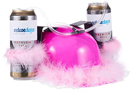 Relaxdays ölhjälm rosa, 2-pack, hjälm med slang, rosa fjädrar | Svensexa för kvinnor, festhjälm för att dricka ur