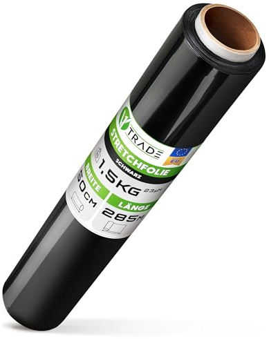 V1 TRADE Film Noir Emballage Noir - Film Palette 50cm x 285m - Plastique Protection pour Colis et Meubles