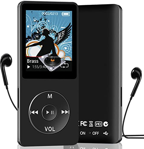 MP3 Player Bluetooth Sport, 32GB Tragbarer HiFi-Sound MP3/MP4 Musik-Player zum Laufen mit FM Radio, Sprachaufzeichnung, Video, Lautsprecher, E-Book, Unterstützt bis 128GB (Kopfhörer enthalten)