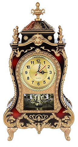 Nikou Tischuhr - Kunststoff Tischuhr Vintage Style Wecker Antike Schreibtisch Wecker für Home Hotel Dekorativ(棕红)