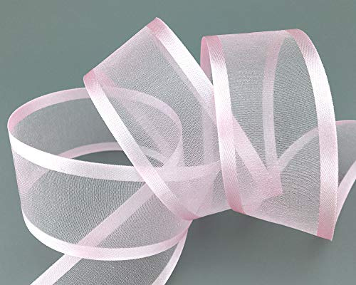 finemark 25 m x 38 mm Chiffonband mit Satin Kante ROSA Hellrosa (50) Chiffon Dekoband Schleifenband Geschenkband Halbtransparent Glänzend ohne Draht Organza