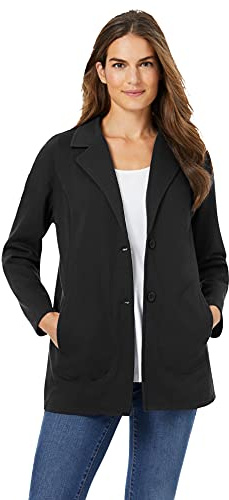Woman Within Plus Size Knit Blazer Oversized Work & Casual - 26/28, Black