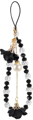 Hemobllo Crystal Phone Lanyard 6.69 Inch Non-Slip Beaded Flower Pendant Wrist Strap for Mobile Phones Keys and Accessories