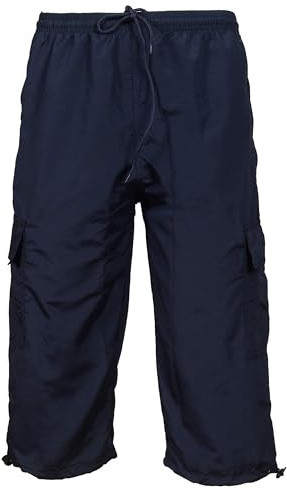 Herr 3/4 shorts byxor nät fodrade underdel lastfickor joggingbyxor gym kläder aktiv sport kläder, Marinblått Xsp, 36W