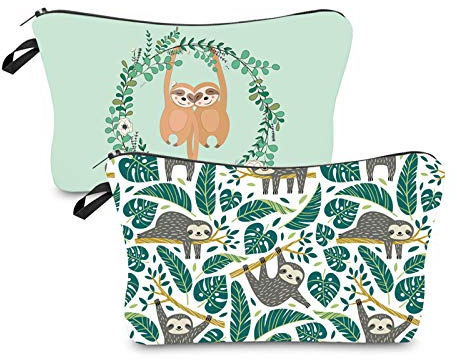 Gwotfy Kleine Kosmetiktasche für Damen und Frauen, tragbar, Faultier-Design, 2 Stücke Kosmetiktasche für Handtasche, Faultier-Geschenke für Kinder, Mädchen, Schule, Bleistifttasche