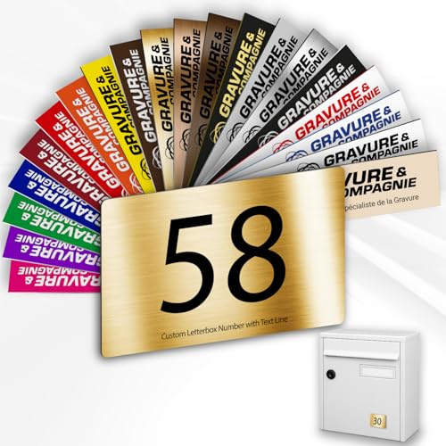 Letterbox Number – Adhesive PVC Engraved Plaque – Custom House/Mailbox Number SignLetterbox Number – Adhesive PVC Engraved Plaque – Custom House/Mailbox Number Sign - MEDIUM 7 x 5 cm (Metallic Gold)