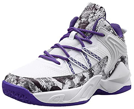 LZQpearl Herren Basketball Schuh, Mode Jungen Teenager Trainerschuhe, High-Top Outdoor rutschfeste Lauf Lauf Casual Tennis Walking Fitness Schuhe (White,41 (7 UK))