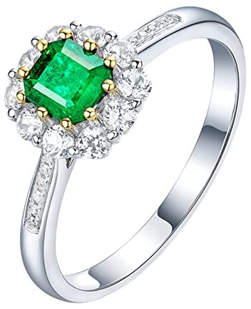 Dsnyu Damen Ring Silber 925 mit Stein Ring Echt Gold Damen 0.5ct Labor Erstellt Smaragd Zirkonia Freundschaftsringe Beste Freundinnen 47 (15.0)