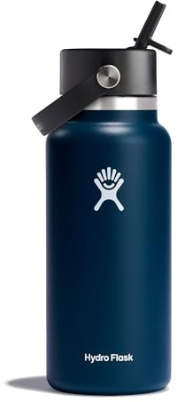 Hydro Flask - Water Bottle 946 ml (32 oz) - Vacuum Insulated Stainless Steel Water Bottle with Flex Straw Cap - Wide Mouth - Indigo
