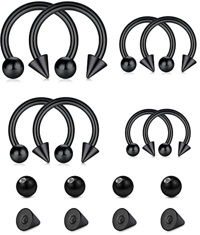 Longita 16G Hufeisen Septum Piercing 6-12MM mit Ersatz Kugeln & Spitze Chirurgenstahl Helix Knorpel Piercing Ohr Septum Ring Schwarz