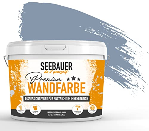 SEEBAUER diy Wandfarbe Blau 2,5L für Innen (No. 843 Pale Heaven) Edelmatte Innenfarbe Blau Lila - Blautöne sehr hohe Deckkraft - Matt, Abwaschbar und Tropffrei