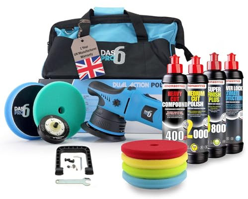 DAS-6 PRO Complete Car Polisher Set I Dual action polisher 900 W plus 4x Menzerna Polishing compound 250ml & 4x polishing pads I Machine polisher for car buffing, clean & scratch removal