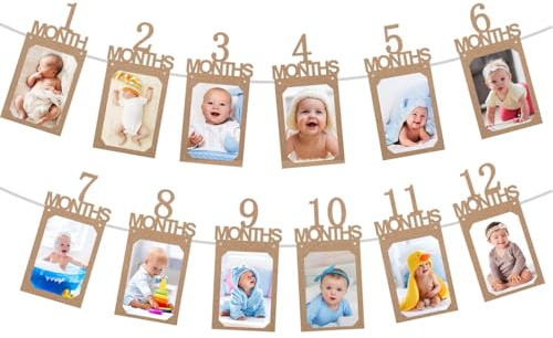 Fotogirlang 1 födelsedag, baby milstolpe girlang, girlang till födelsedag 1 till 12 månader, foto hängande väggdekoration för pojkar flickor första nattvarden fest