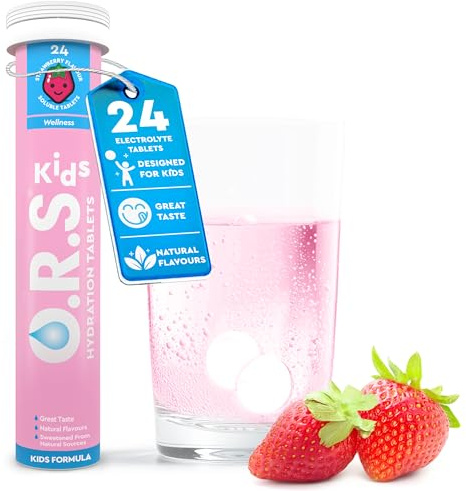 O.R.S Kids Hydration Tablets - Strawberry, Pack of 1 | Natural Salts & Electrolytes for Dehydration & Immune Support | Electrolyte Replacement Supplement for Children | Vegan, Gluten-Free, Low Calorie