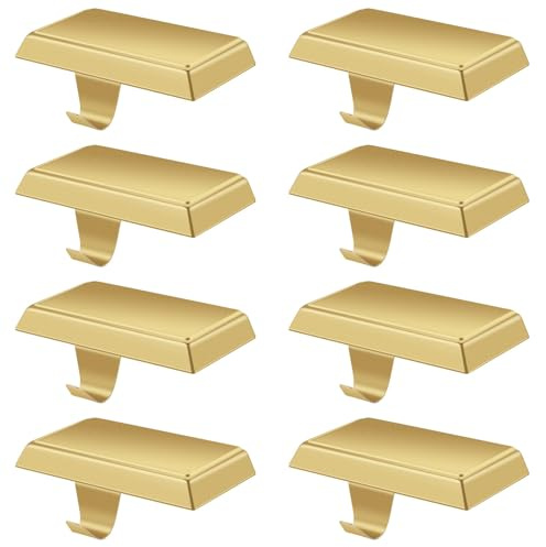 EBANKU Weihnachtsstrumpfhalter,Gold 8 Stück, Metall Aufhängehaken, rutschfeste Hänge Kaminhaken, Strumpfhalter, Strumpfhalter Sockel, Christmas Stocking Holder