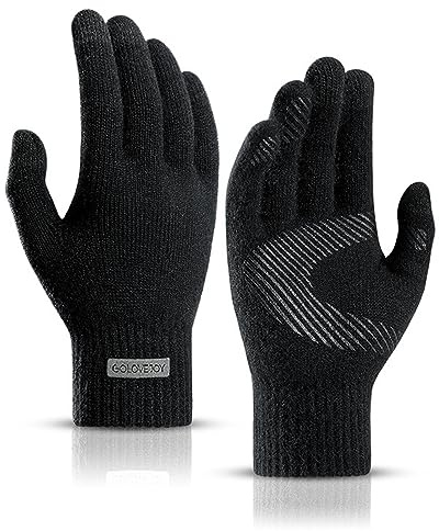 I Kua Fly Winter Strickhandschuhe Herren Damen Touchscreen Handschuhe Sport Warm Winter Handschuhe Anti-Rutsch Fahrradhandschuhe (Schwarz)